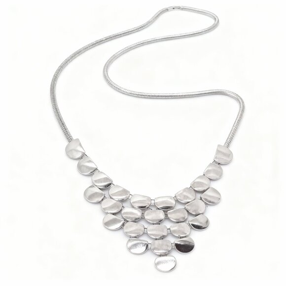 Express Silver-Tone Statement Necklace | Scale Bib Choker - Picture 6 of 6
